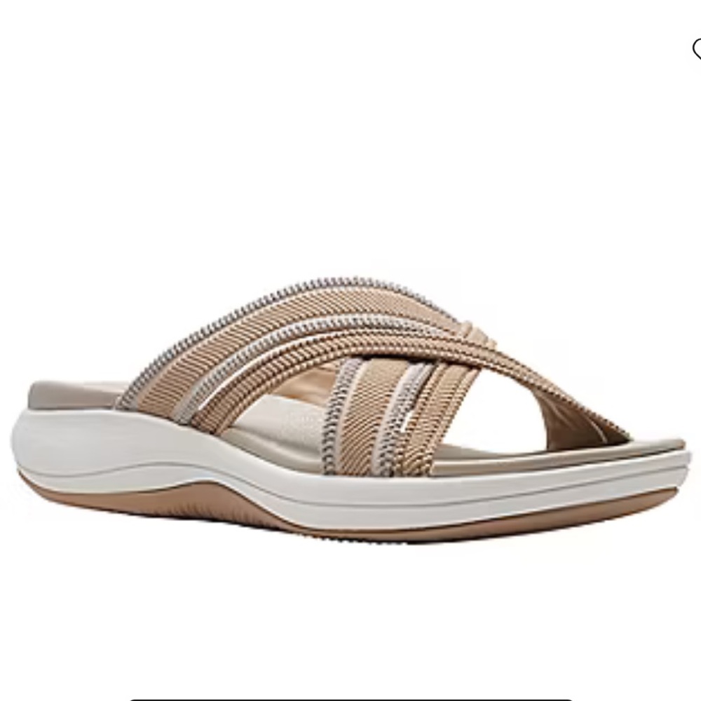 CLARKS WOMENS CLOUDSTEPPER MIRA ISLE SLIDE SANDAL SAND CREAM COLOR CASUAL SZ 9.5